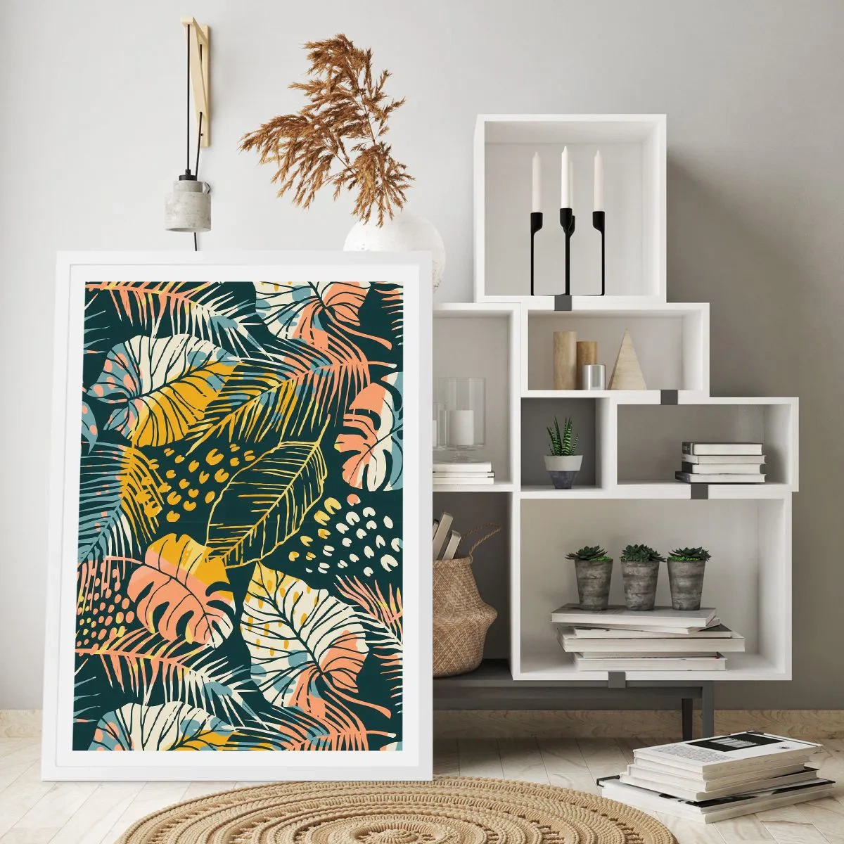 Affisch i vit ram - Lövfantasi - 70x100 cm