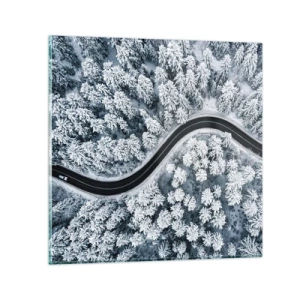 Glastavla - Bild på glas - Genom vinterskogen - 30x30 cm