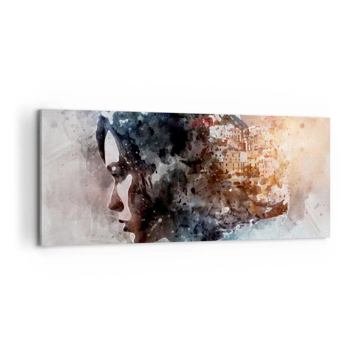 Canvastavla - Bild på duk - Berättelse om en tjej med en stad i bakgrunden - 100x40 cm