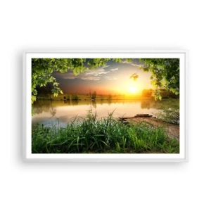 Affisch i vit ram - landskap i en grön ram - 91x61 cm