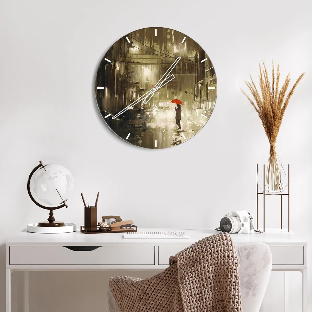 Väggklocka - Klocka på glas - Själv, men inte ensam - 40x40 cm