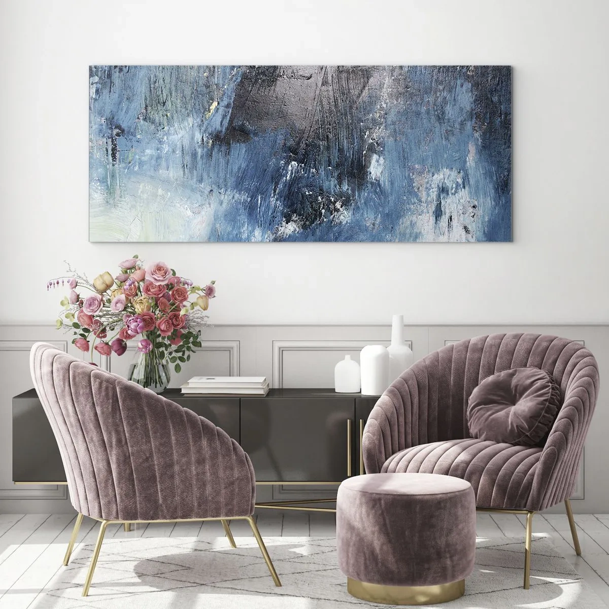 Glastavla - Bild på glas - Blå rapsodi - 160x50 cm