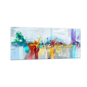 Glastavla - Bild på glas - Glädjens bro över livets flod - 100x40 cm