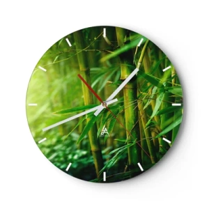 Väggklocka - Klocka på glas - En bambuskog i intensiva gröna nyanser - 30x30cm - Lär känna grönskan i sig - Modern väggdekoration för vardagsrum, kök och sovrum ARTTOR
