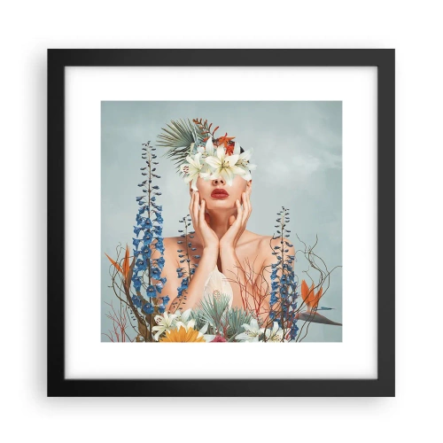 Affisch i svart ram - Kvinna - blomma - 30x30 cm