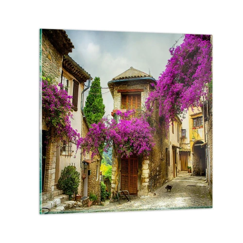 Glastavla - Bild på glas - Under blommig baldakin - 30x30 cm