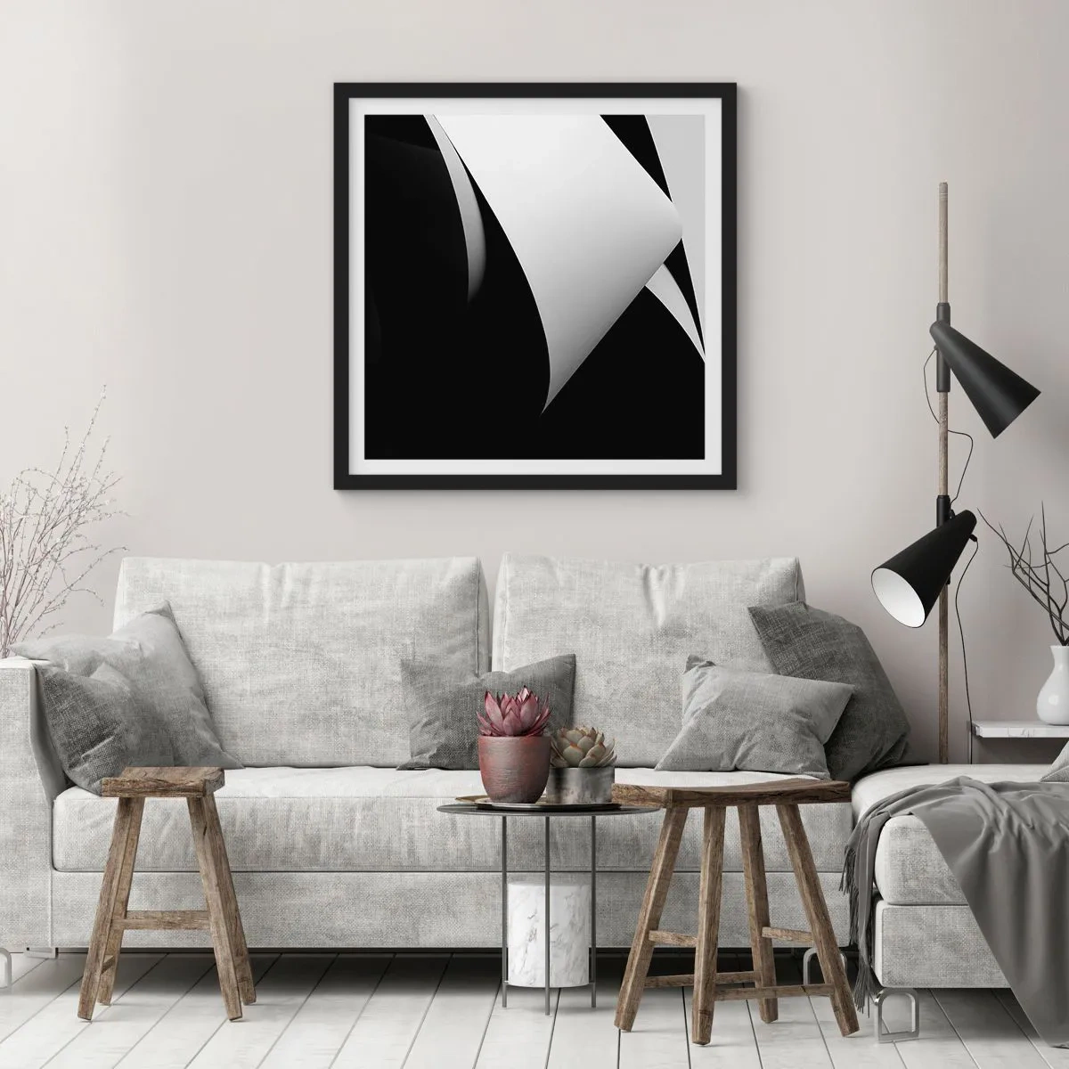 Affisch i svart ram - Ljusplan från skuggornas djup - 40x40 cm