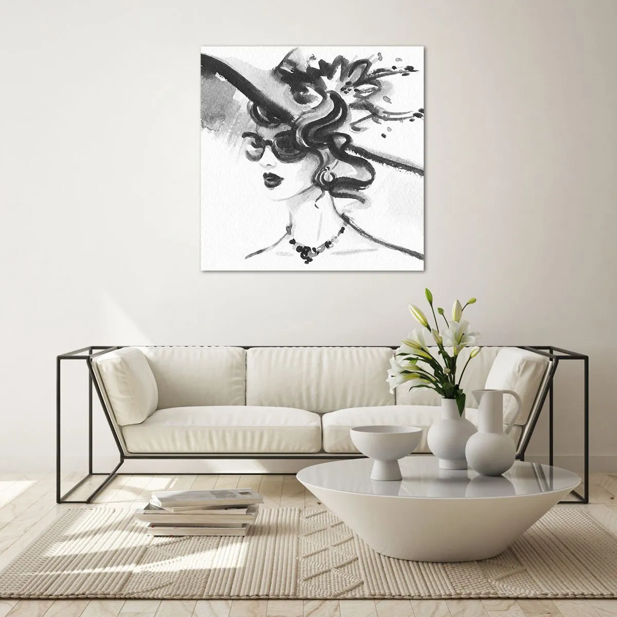 Glastavla - Bild på glas - Dam med karaktär - 70x70 cm