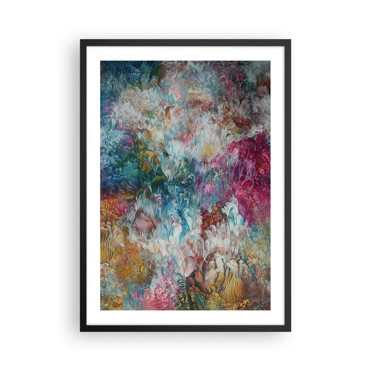 Affisch i svart ram - En abstrakt komposition som liknar blommande blommor - 50x70cm - I full blom - Modern väggdekoration för vardagsrum och sovrum ARTTOR