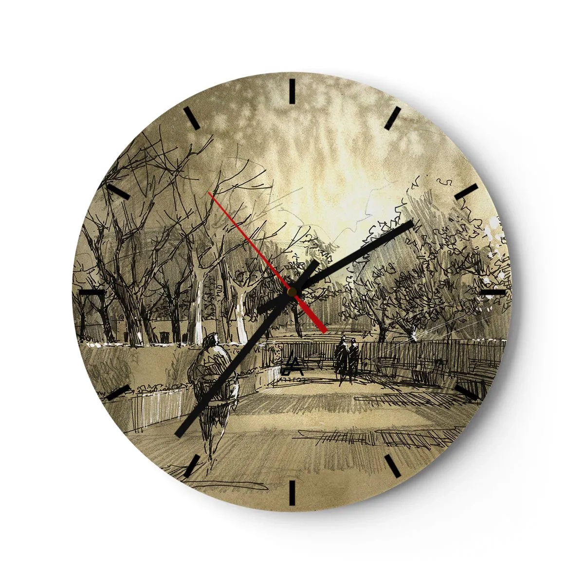 Väggklocka - Klocka på glas - En stund fångad med penna - 40x40 cm