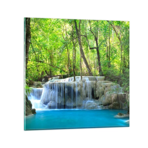 Glastavla - Bild på glas - Sjunka i turkos och grön - 50x50 cm