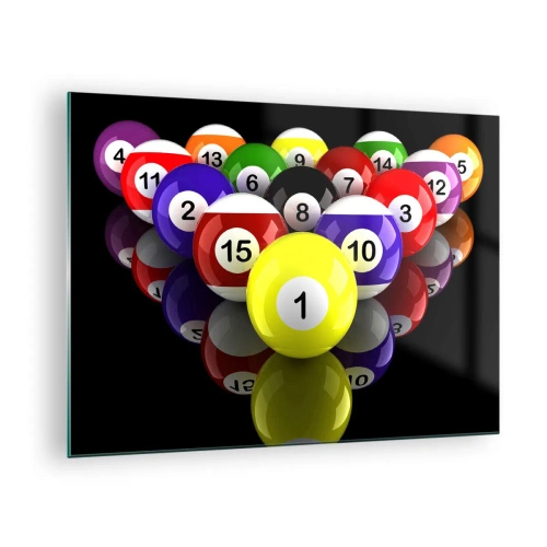 Glastavla - Bild på glas - Färgglada biljardbollar arrangerade på en svart bakgrund - 70x50cm - Olika spelfärger - Modern väggdekoration för vardagsrum och sovrum ARTTOR
