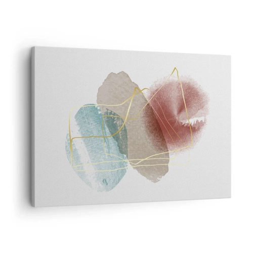 Canvastavla - Bild på duk - Abstrakta former med fina färger och gyllene linjer - 70x50cm - Rummets pärlor - Modern väggdekoration för vardagsrum och sovrum ARTTOR
