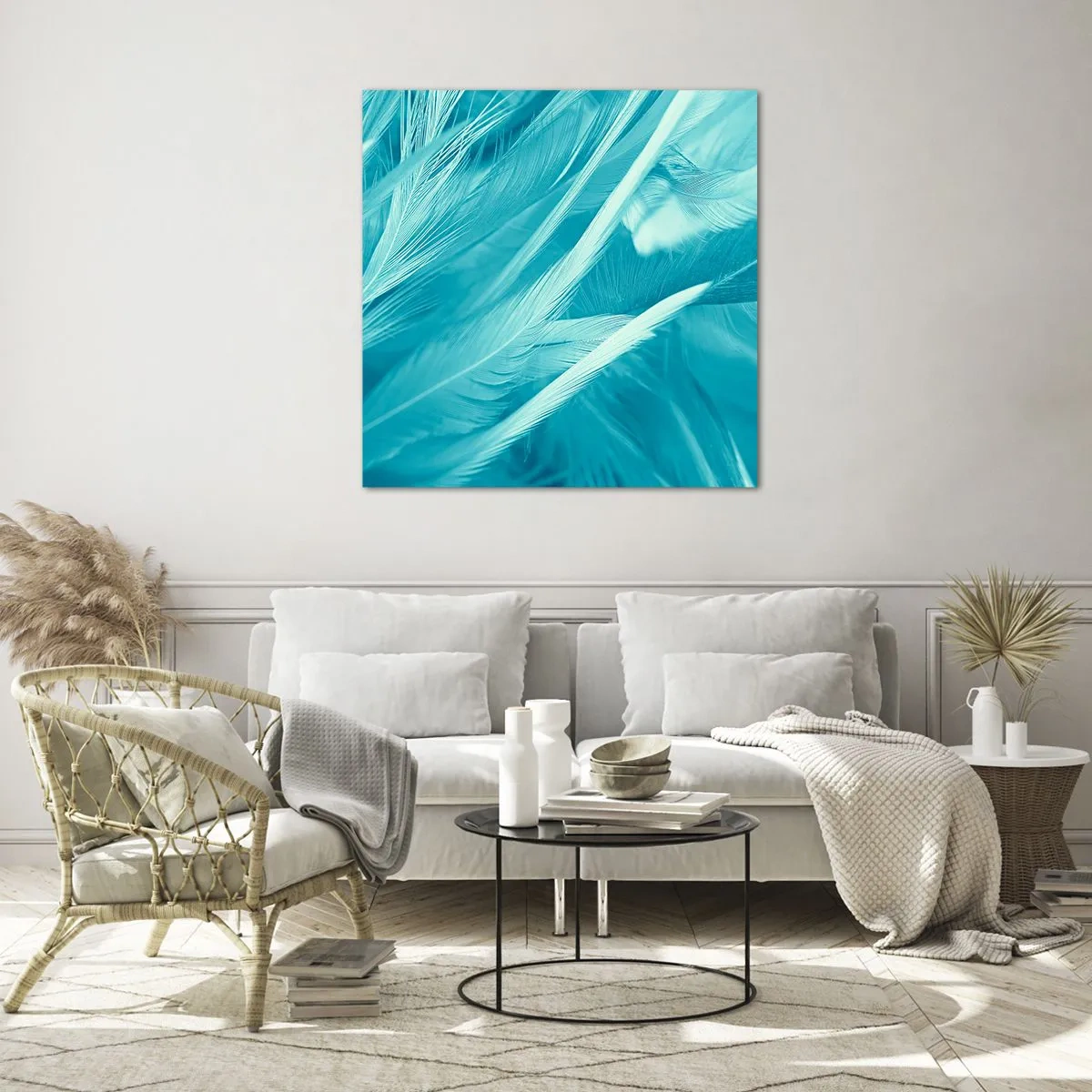 Glastavla - Bild på glas - Drunkna i dun - 40x40 cm