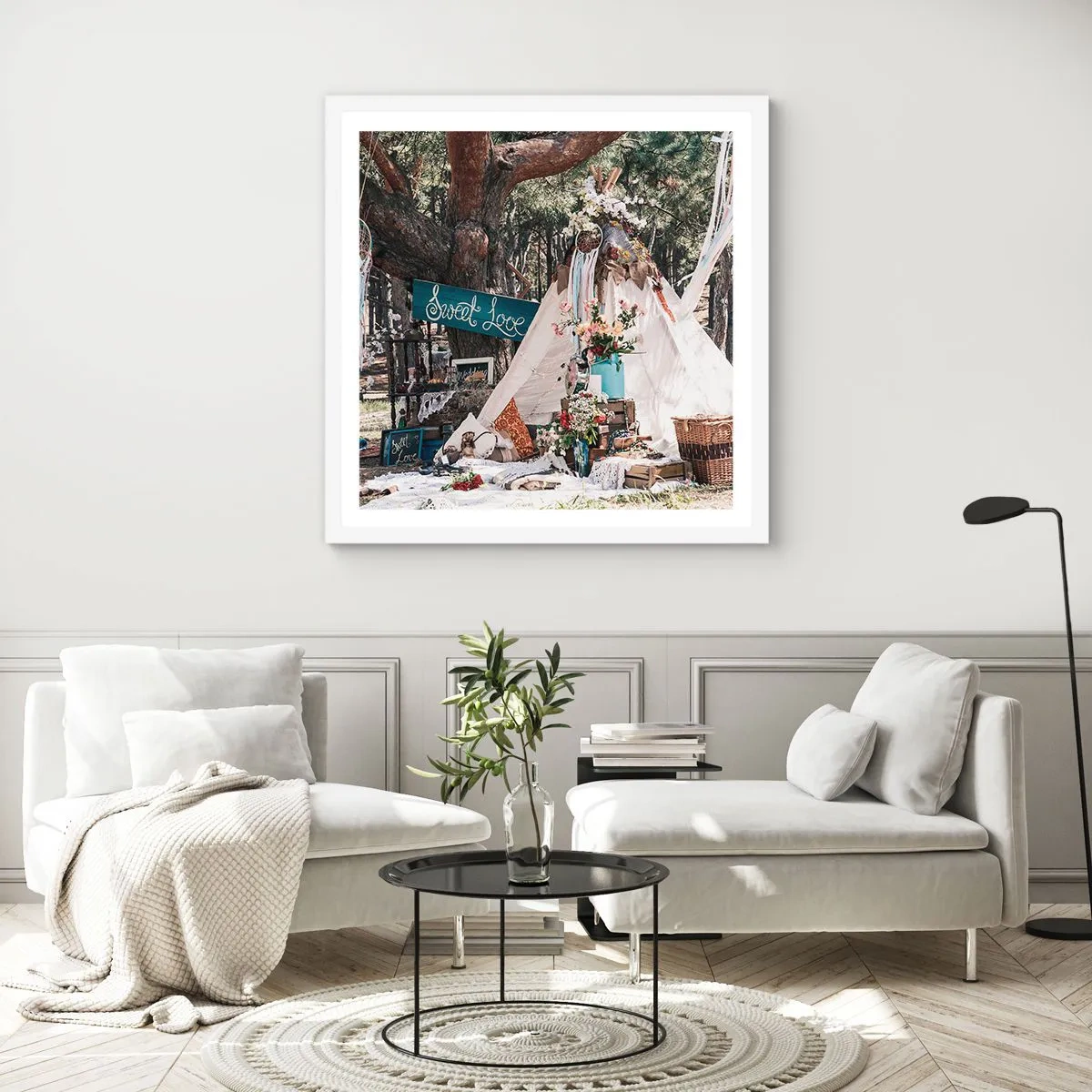 Affisch i vit ram - Make love… - 50x50 cm