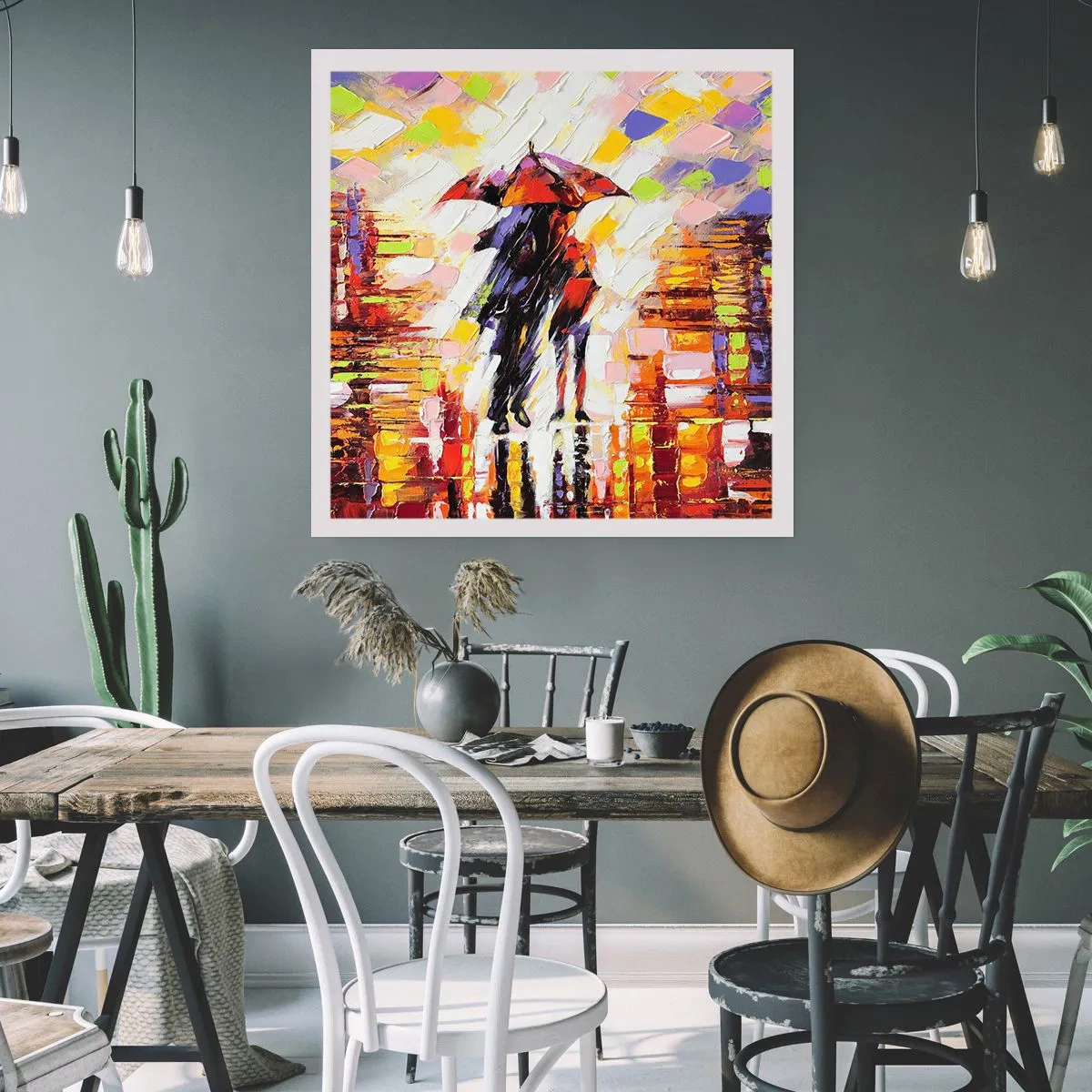 Affisch - Tillsammans genom natten och regnet - 60x60 cm