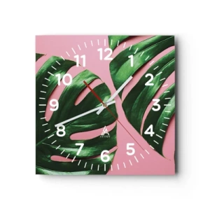 Väggklocka - Klocka på glas - Grön rendez-vous - 40x40 cm