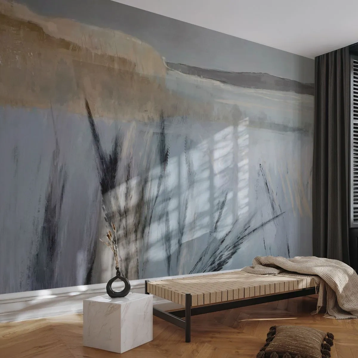 Fototapet Premium Canvas - Vinterfält - Ljus, Minimalism, Bit - 250x175 cm