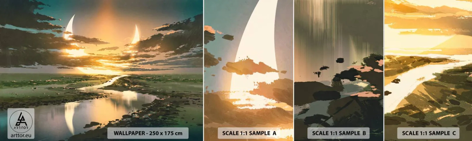 Provbit av självhäftande fototapet Deluxe Sticker - Någonstans i en avlägsen galax - Landskap, Måne, Fantasi - 100x30 cm