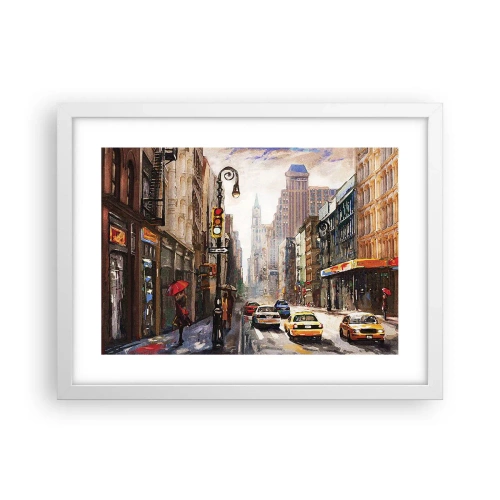 Affisch i vit ram - New York - färgglad också i regnet - 40x30 cm