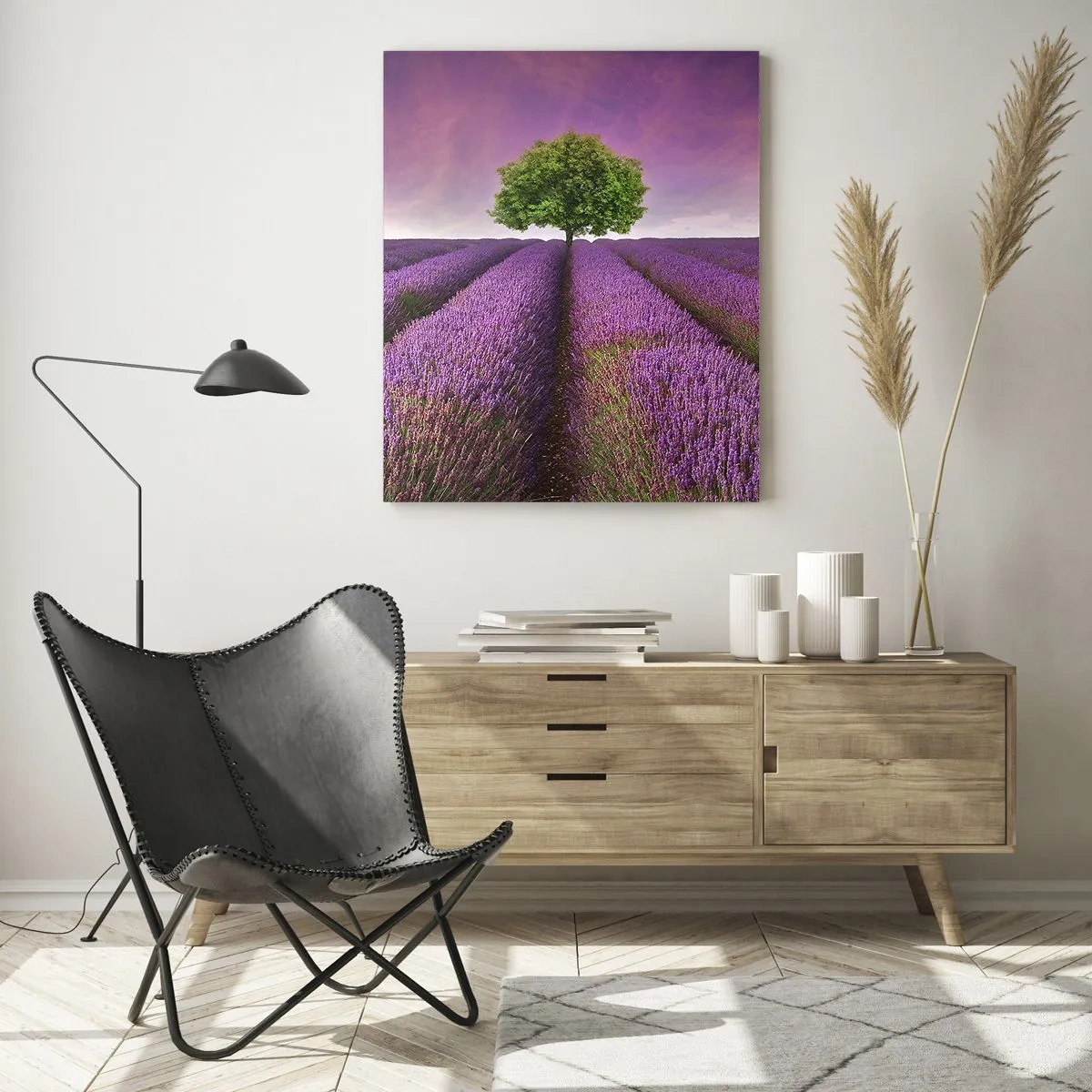 Glastavla - Bild på glas - På lavendelåkrarna - 50x70 cm