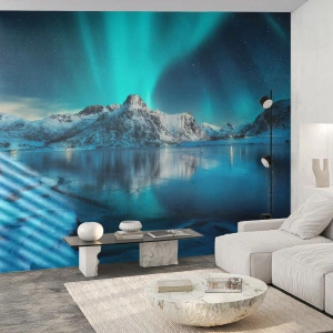 Fototapet Premium Sand - Ljusets natt - Norrsken, Norge, Landskap - 100x70 cm