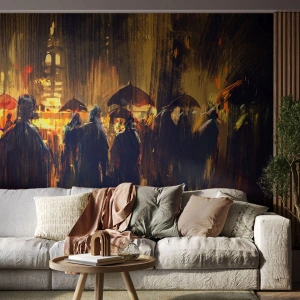 Fototapet Standard Eco - Regnbekännare - Stad, människor, Paraply - 200x140 cm