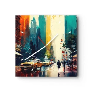 Väggklocka - Klocka på glas - New York - här är till och med regnet färgstarkt - 30x30 cm