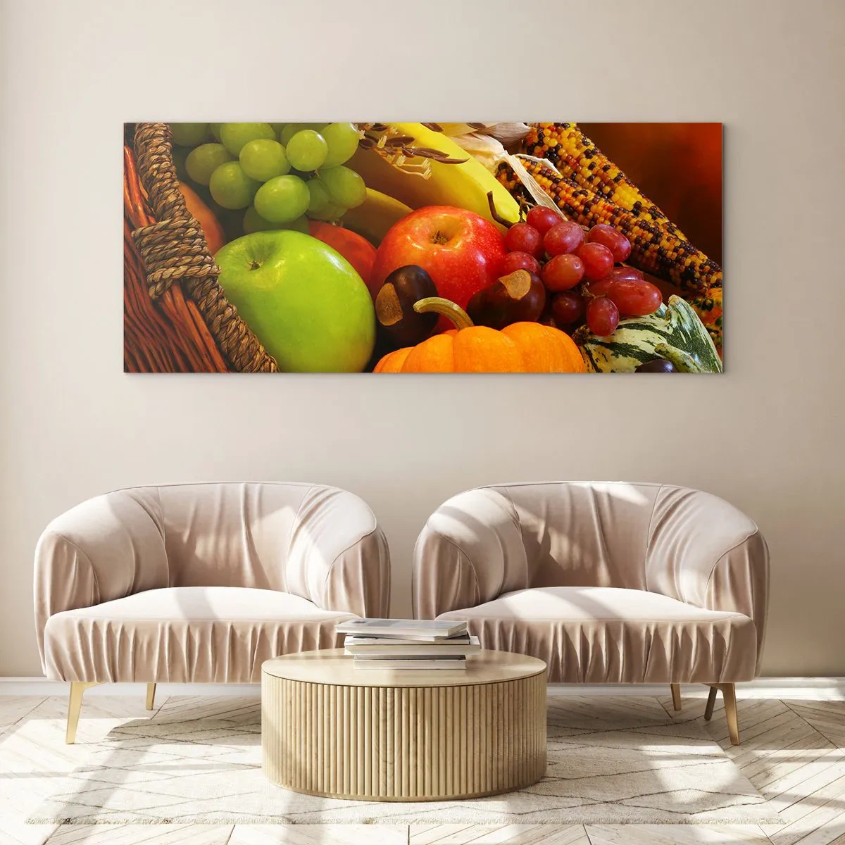 Glastavla - Bild på glas - Överflödets korg - 100x40 cm