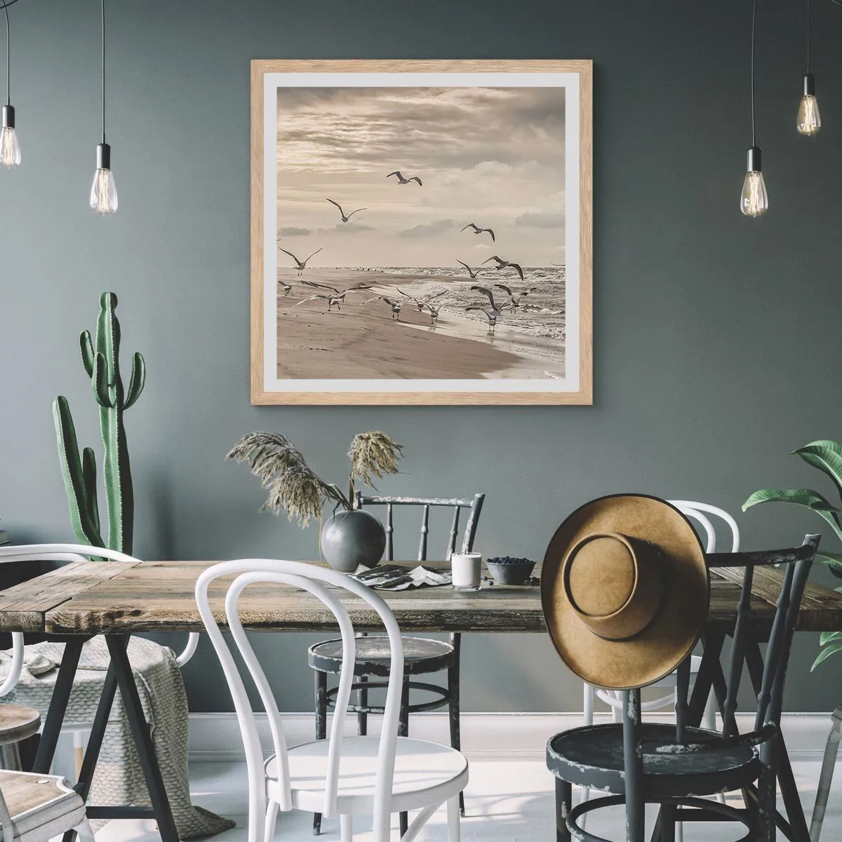 Affisch i ram av ljusek - Havets brus, fågelsång - 60x60 cm