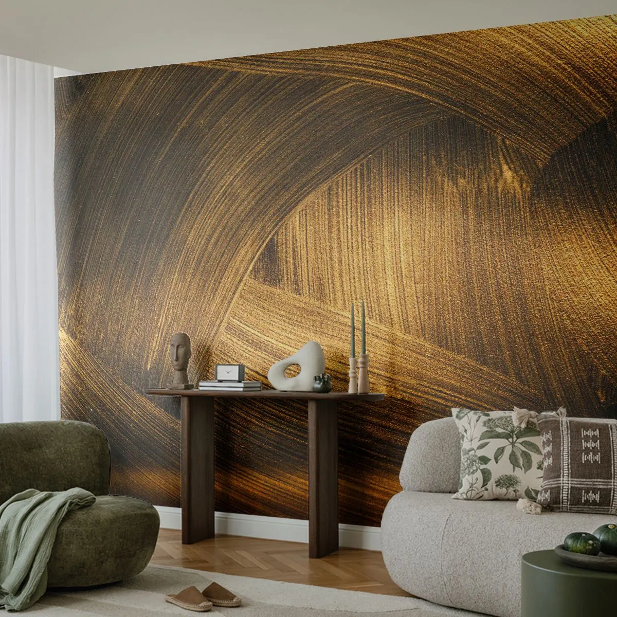 Självhäftande Fototapet Deluxe Sticker - I gyllene labyrint - Abstraktion, Bit, Guld - 250x175 cm