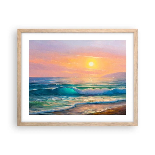 Affisch i ram av ljusek - Vågvisa i turkos - 50x40 cm