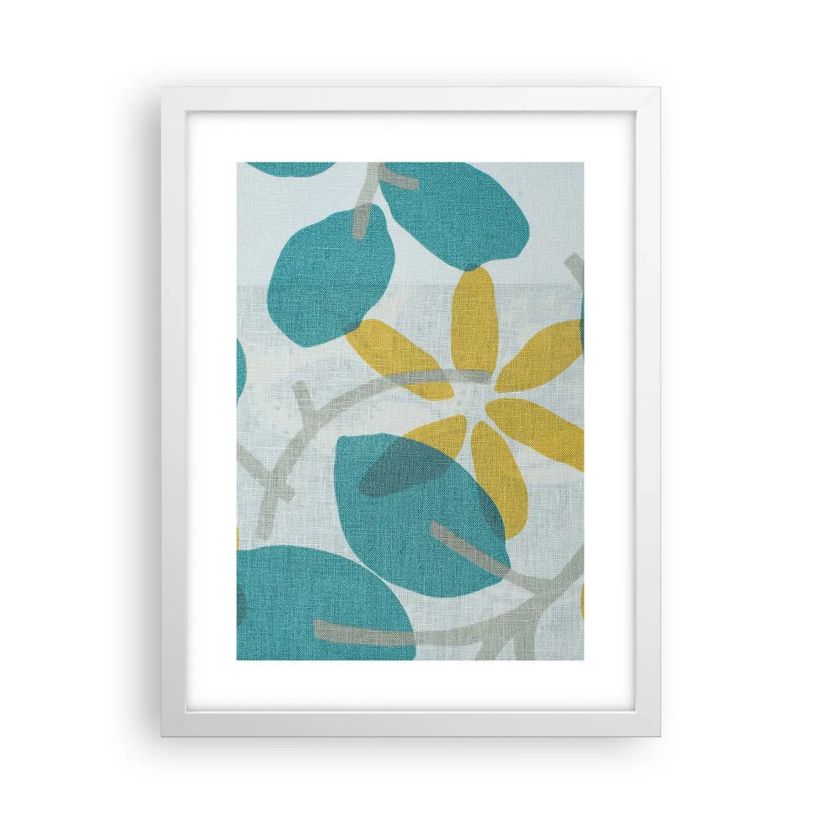 Affisch i vit ram - Bland azurblå blad - 30x40 cm