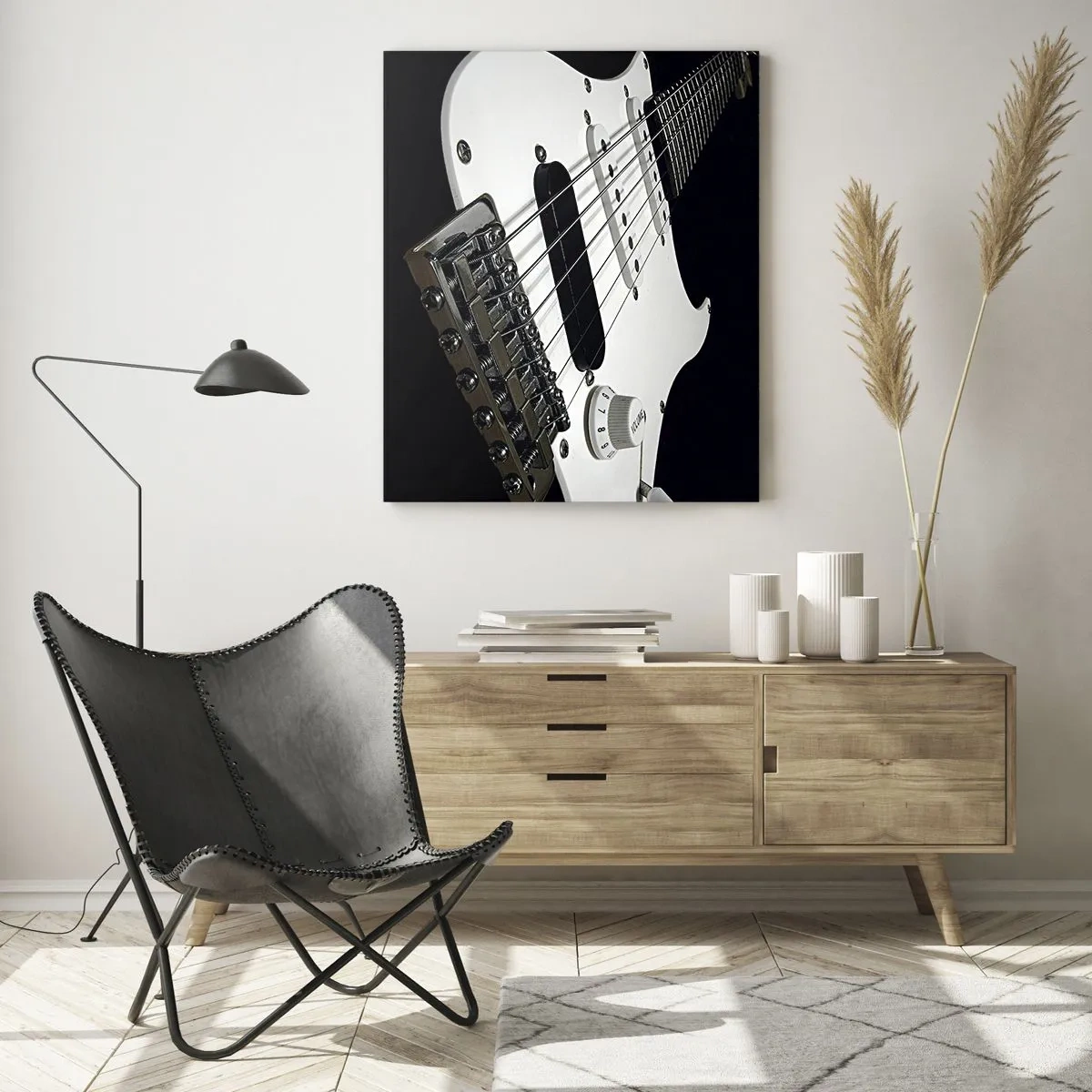 Glastavla - Bild på glas - Ljud gömt i vitt - 70x100 cm