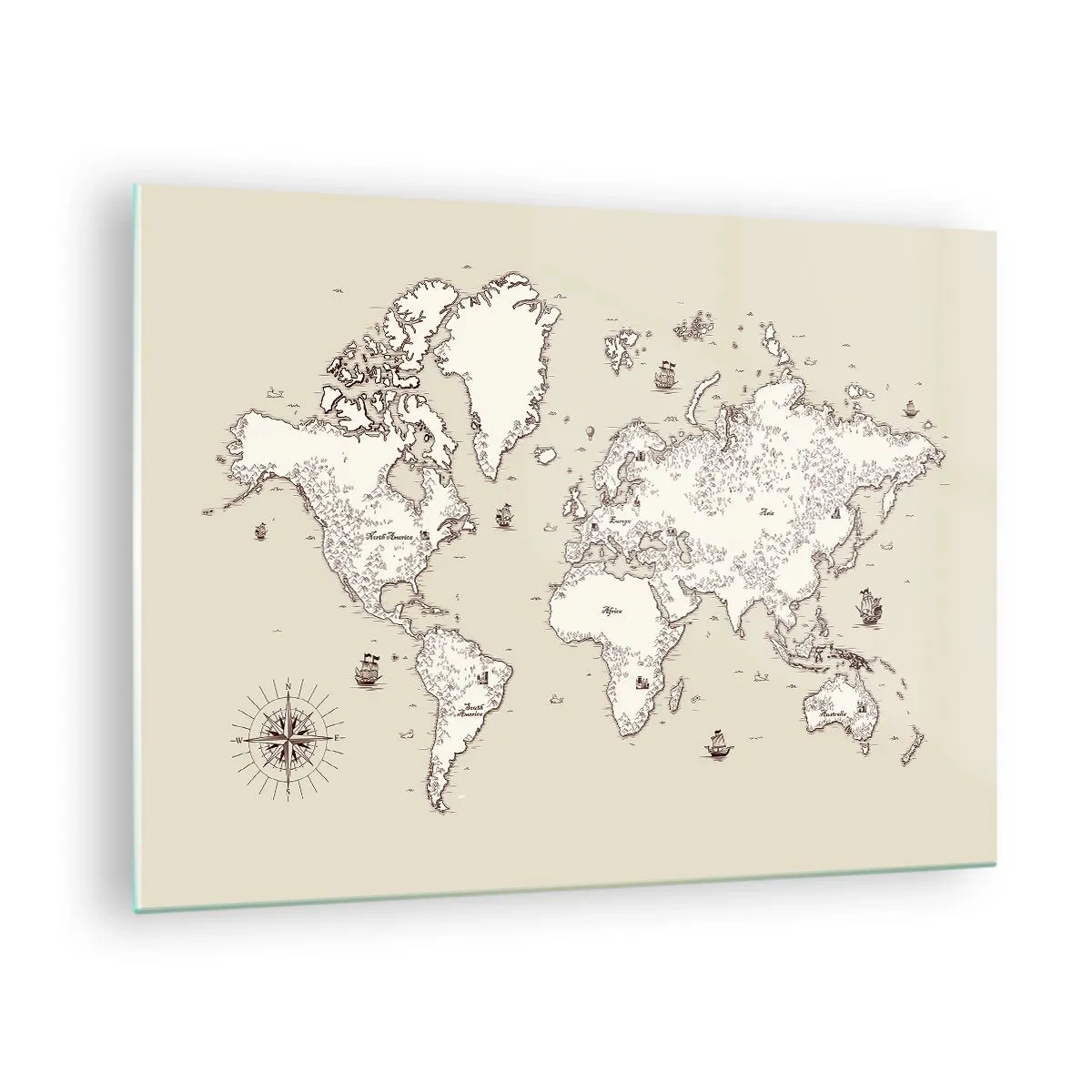 Glastavla - Bild på glas - En stiliserad världskarta i klassisk version - 70x50cm - Världen runt - Modern väggdekoration för vardagsrum och sovrum ARTTOR