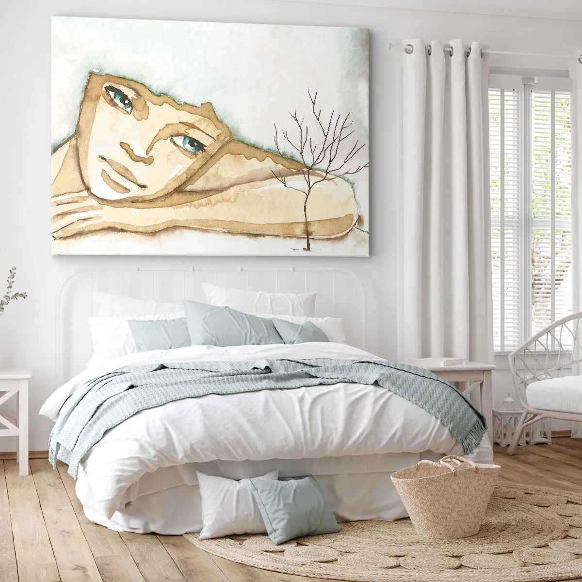 Canvastavla - Bild på duk - Konstnärligt porträtt av en kvinna i pastellfärger - 70x50cm - Poesiträdet växer ur tystnaden - Modern väggdekoration för vardagsrum och sovrum ARTTOR