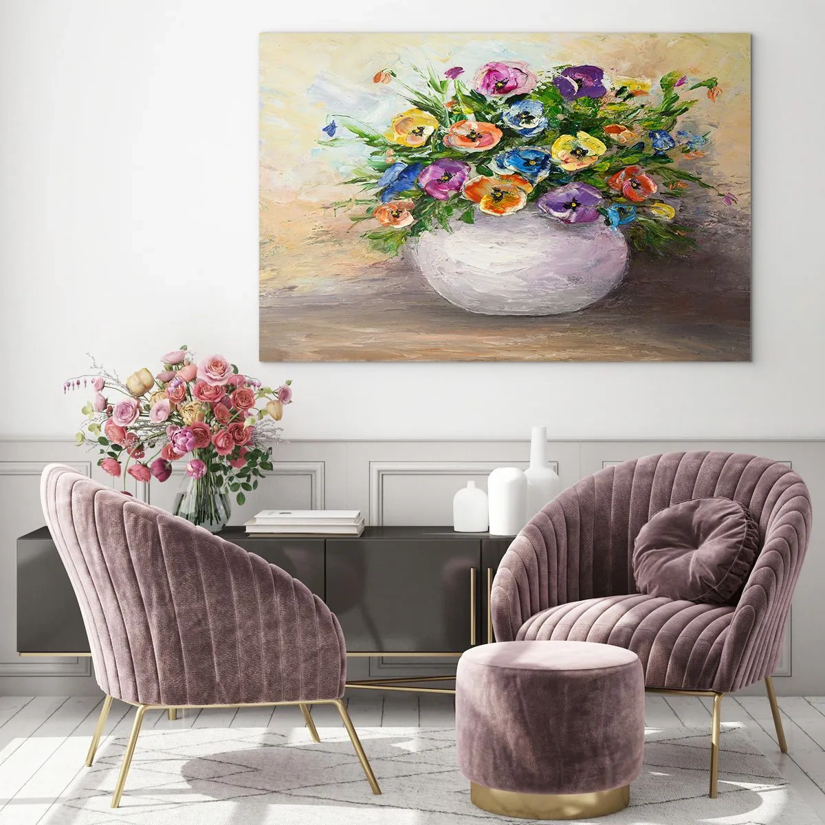 Glastavla - Bild på glas - Stilleben med vit vas - 100x70 cm