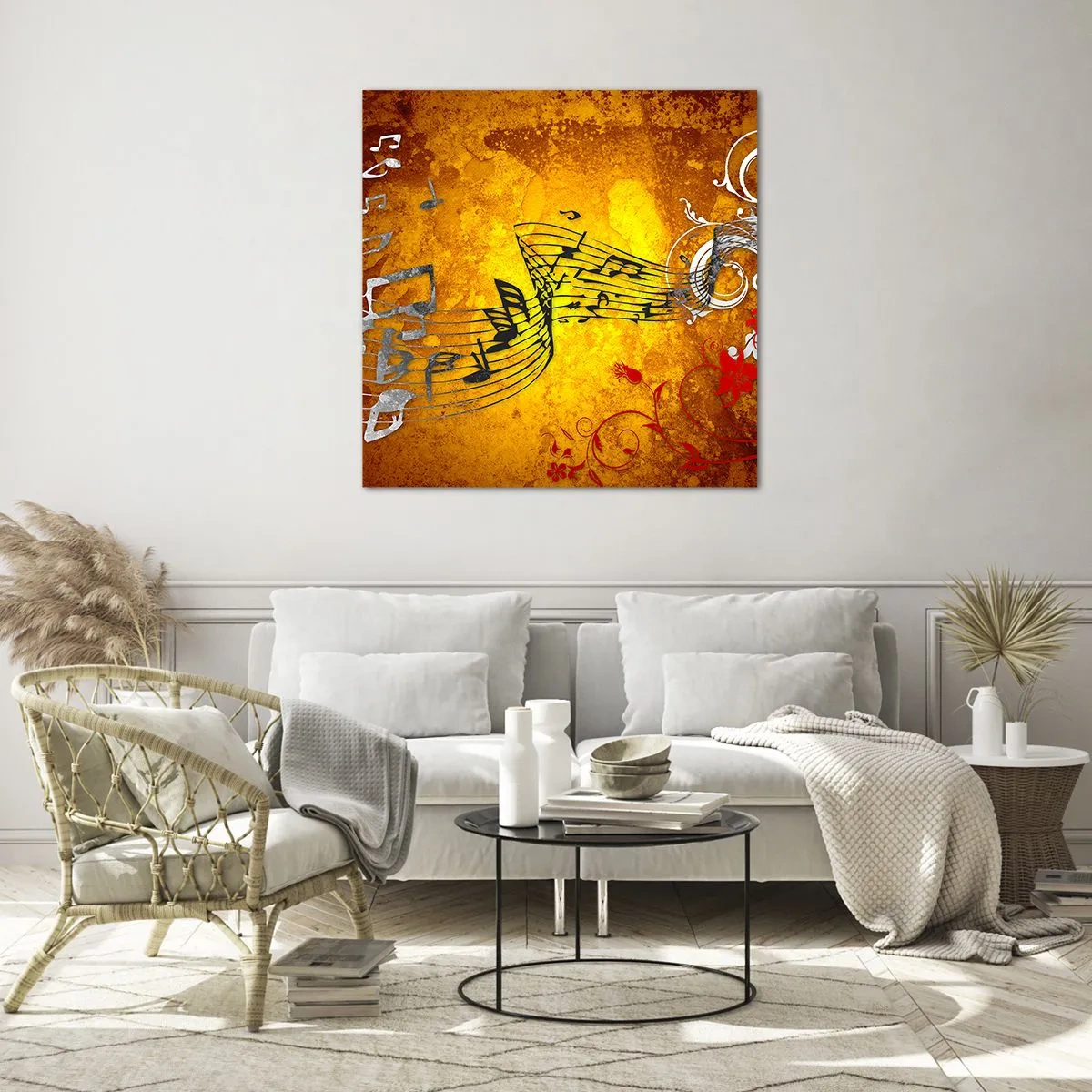 Glastavla - Bild på glas - Låt musiken flyta - 60x60 cm