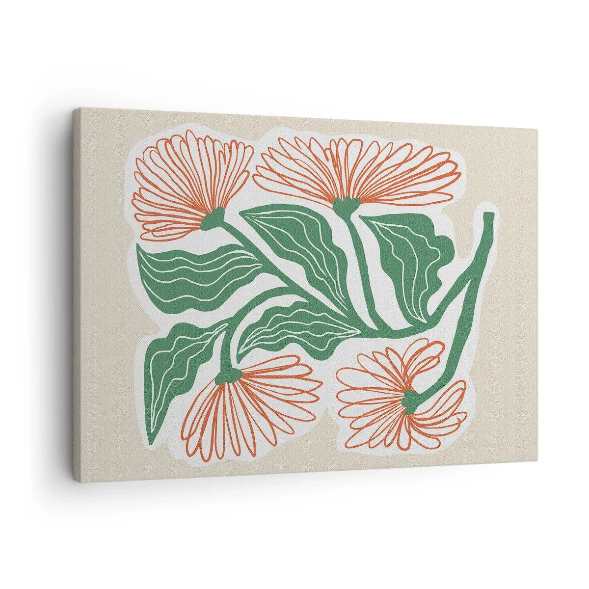 Canvastavla - Bild på duk - En teckning av blommor i minimalistisk stil med gröna blad - 70x50cm - Folkligt och modernt - Modern väggdekoration för vardagsrum och sovrum ARTTOR