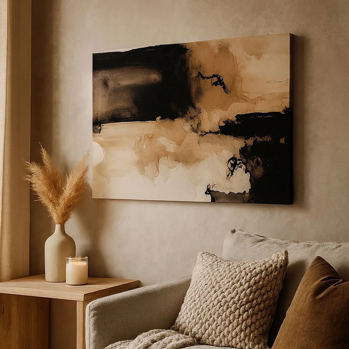 Canvastavla - Bild på duk - Abstrakt komposition i nyanser av brunt och svart - 70x50cm - Intrigerande abstraktion - Modern väggdekoration för vardagsrum och sovrum ARTTOR