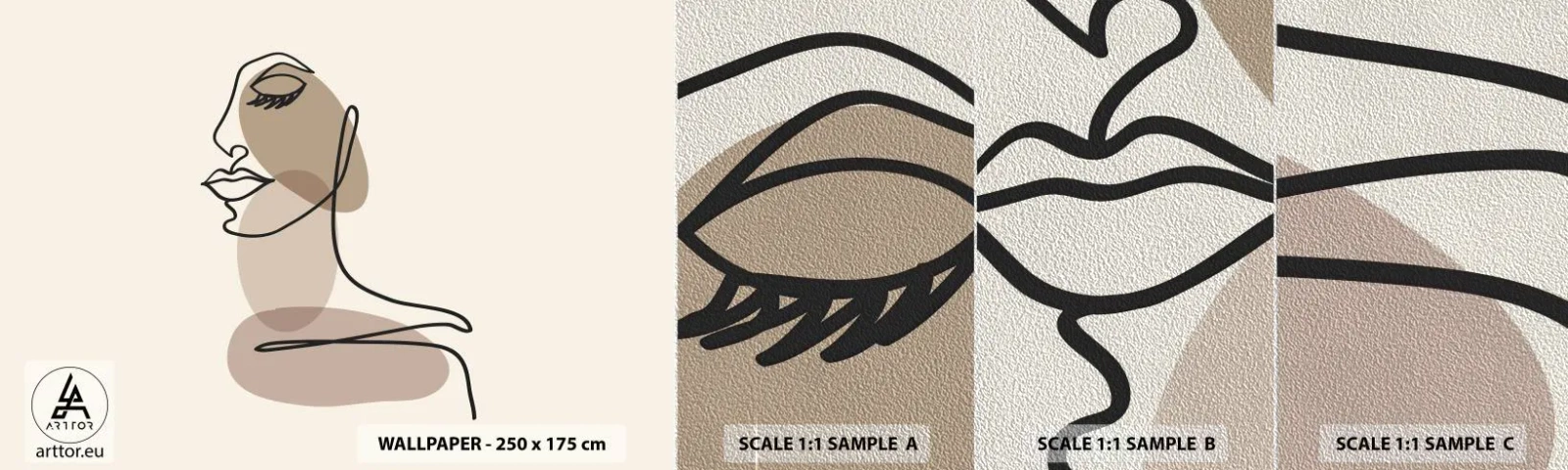 Provbit av fototapet Premium Sand - Skönhetens säkra linje - Abstraktion, Kvinnans ansikte, Grafik - 100x30 cm