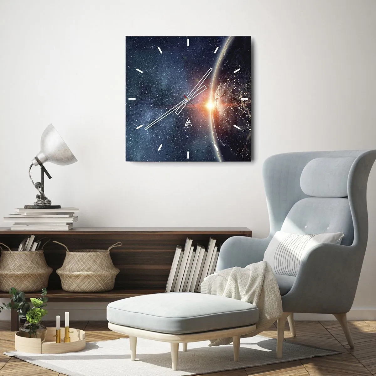 Väggklocka - Klocka på glas - I nytt perspektiv - 40x40 cm