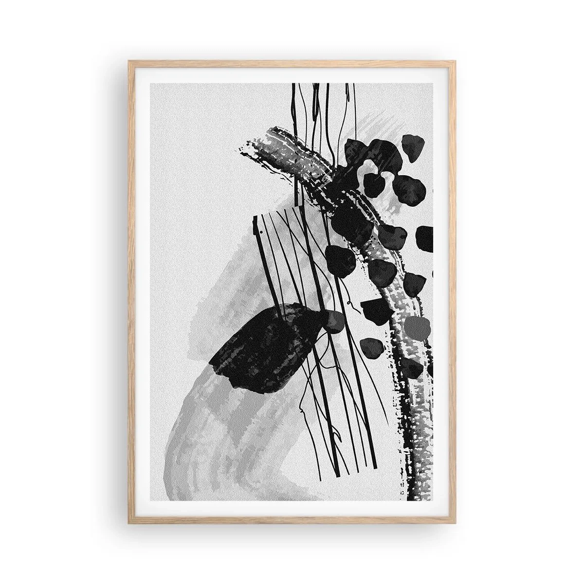 Affisch i ram av ljusek - Svartvit organisk abstraktion - 70x100 cm
