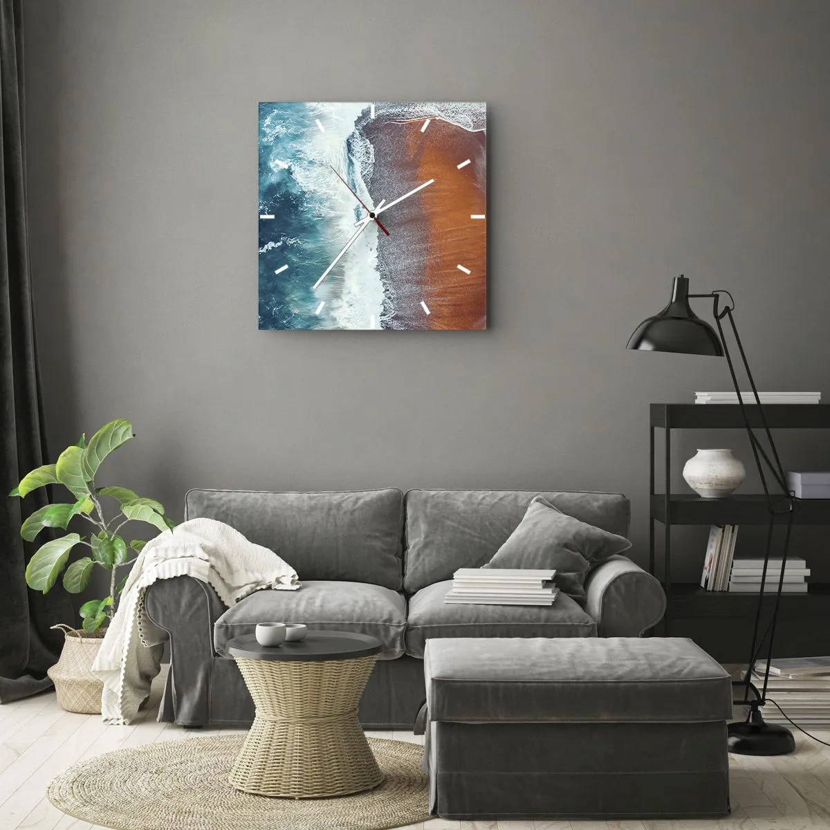 Väggklocka - Klocka på glas - En touch av havet - 30x30 cm