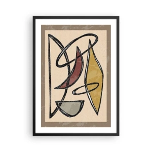 Affisch i svart ram - Abstrakt geometrisk komposition i nyanser av beige och svart - 50x70cm - Komposition - bågar och ovaler - Modern väggdekoration för vardagsrum och sovrum ARTTOR
