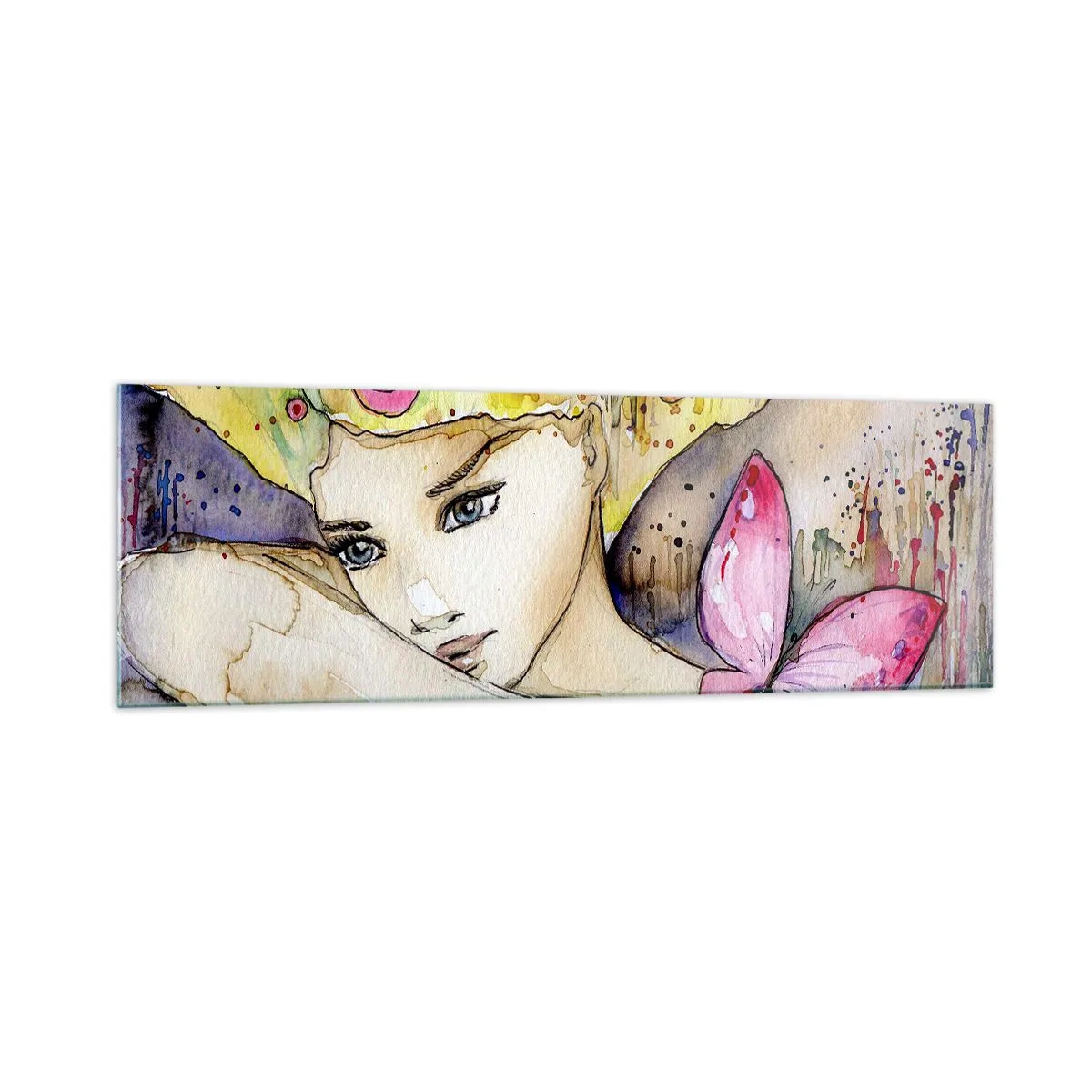 Glastavla - Bild på glas - fjärilprincessa - 160x50 cm