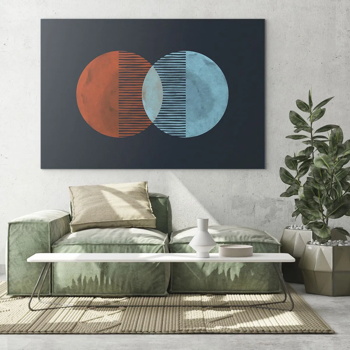 Glastavla - Bild på glas - Två korsande färgglada planeter med ett geometriskt mönster - 70x50cm - Astronomisk fantasi - Modern väggdekoration för vardagsrum och sovrum ARTTOR