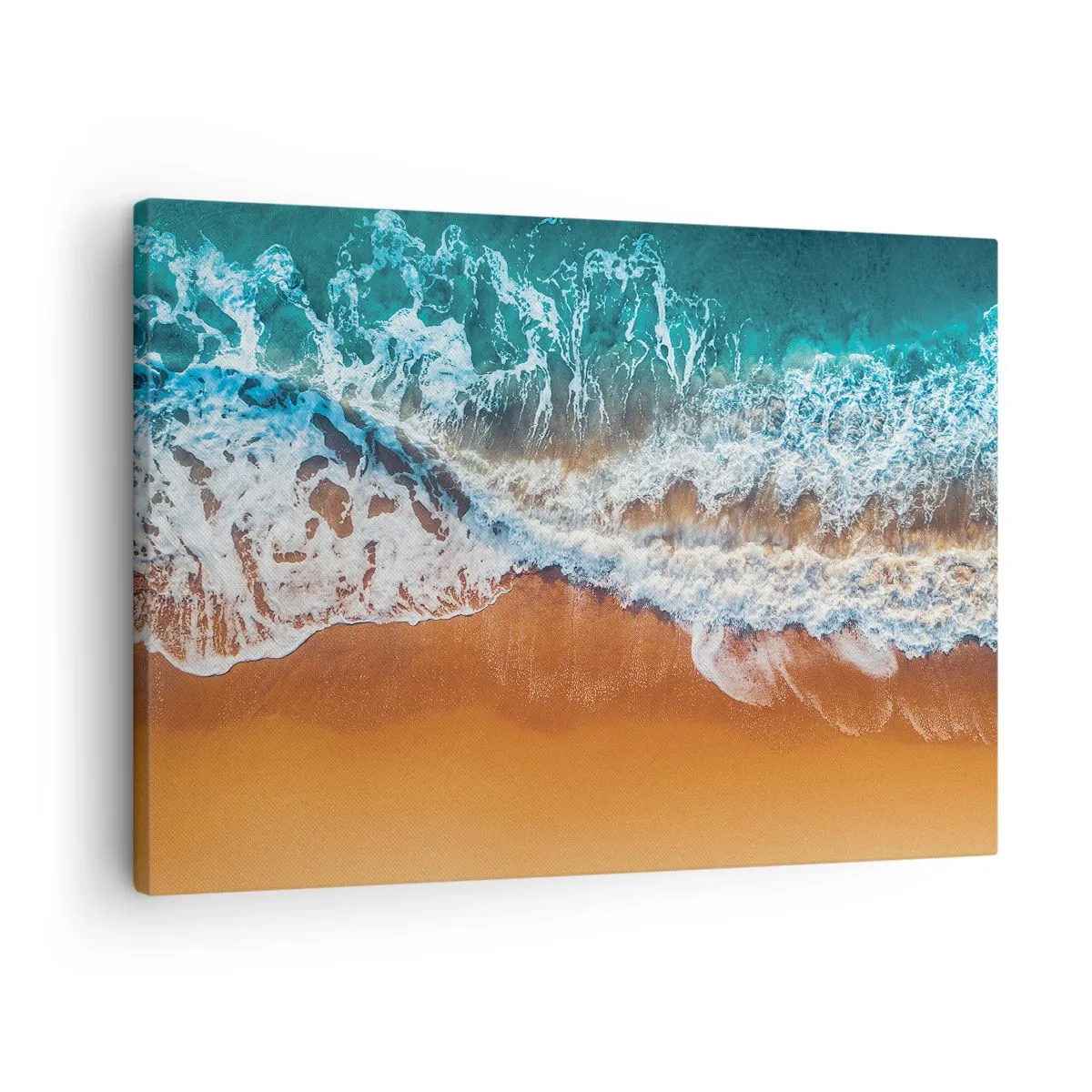 Canvastavla - Bild på duk - Flygfoto över havsvågor som slår mot stranden - 70x50cm - Alltid i par - Modern väggdekoration för vardagsrum och sovrum ARTTOR