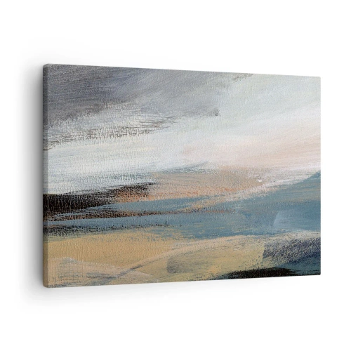Canvastavla - Bild på duk - Abstrakt landskap i dämpade nyanser av blått och beige - 70x50cm - Abstraktion: nordligt landskap - Modern väggdekoration för vardagsrum och sovrum ARTTOR
