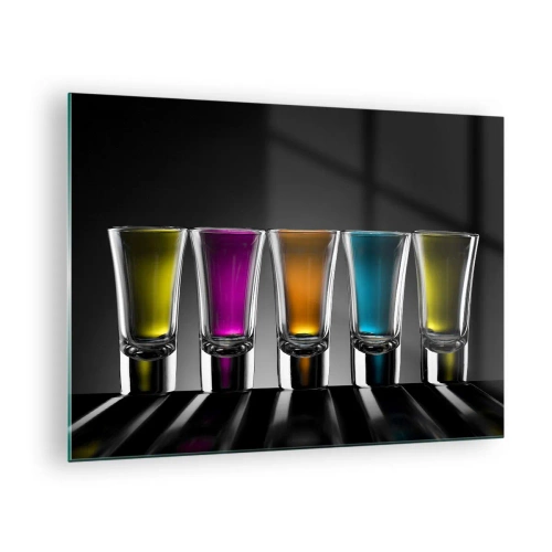 Glastavla - Bild på glas - Färgglada glasögon på svart bakgrund i minimalistisk stil - 70x50cm - Glädjen färger - Modern väggdekoration för vardagsrum och sovrum ARTTOR